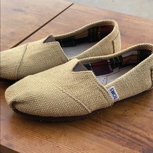 Toms tan burlap slip ons